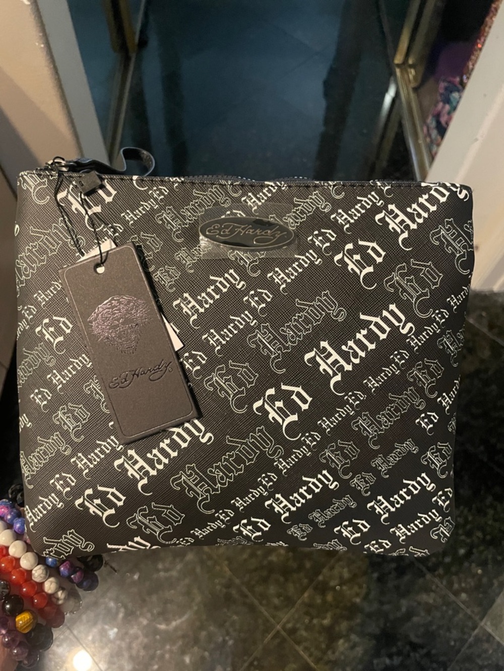 Ed Hardy Black & White Wristlet Purse